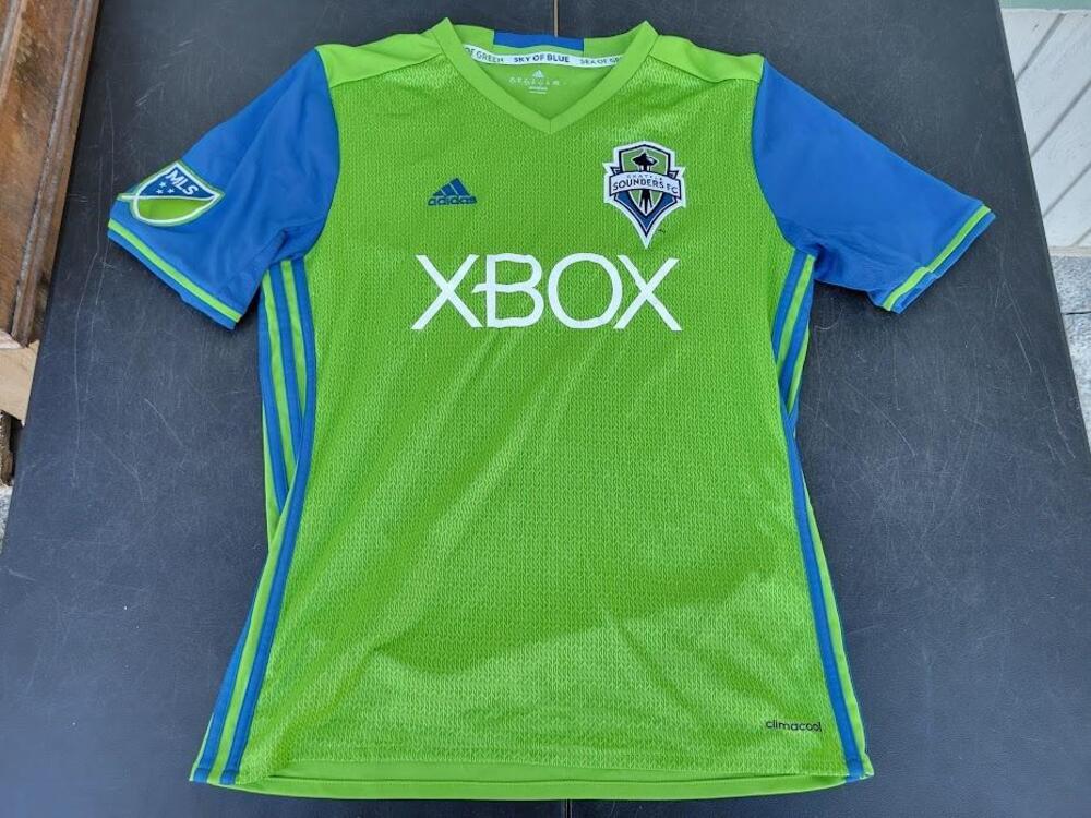 Seattle Sounders FC Jersey Boys XL Green Blue MLS Soccer Adidas Xbox Climacool